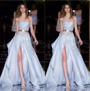 Elegant Zuhair Murad Prom Kleider bodenlange trägerlose sexy hohe Seite geteiltes Korsett formelle Party Abendkleider maßgeschneidert gemacht