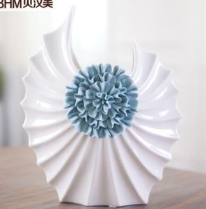 Keramiska Blå Blommor Kreativ Complise Abstrakt Flower Vase Pot Heminredning Craft Room Decoration Hantverk Porslin Figur
