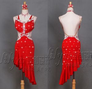 il nuovo costume da prestazione di prestazione di ballo latino pratica i vestiti da ballo sexy rossi di sasa del rhinestone la donna che freeshipping