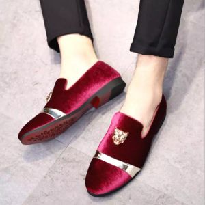 Brand designer-New Fashion Gold Top and Metal Toe Men Velvet Dress shoes italian mens dress shoes Handmade Loafers plus size