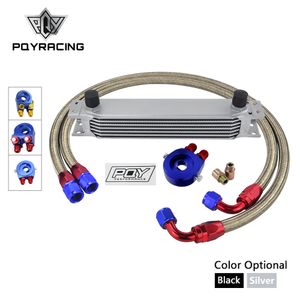 AN10 OIL COOLER KIT KIT DE REFRIGERAÇÃO DO ÓLEO DA TRANSMISSÃO 7ROWS + ADAPTADOR DE FILTRO DE ÓLEO + MANGUEIRA TRANÇADA EM AÇO INOXIDÁVEL COM PQY ADESIVO + CAIXA