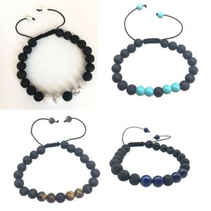 Natural Lava Stone Corda Corda Trançada Pulseiras Pulseiras Vulcânicas Rocha Charme Praia Lucky Beads Handmade Jóias Para As Mulheres Homens