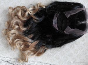 Ny Ankomst Ombre Human Virgin Remy Brazilian Hair Lace Front Wave Wigs Natural Svart / Blond 1B / 27 Färg Baby Hair