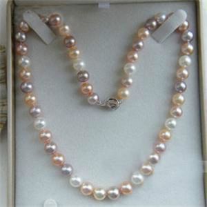 Oryginalne Naturalne 7-8mm White Pink Purple Akoya Kultura Kultura Pearl Naszyjnik 18 