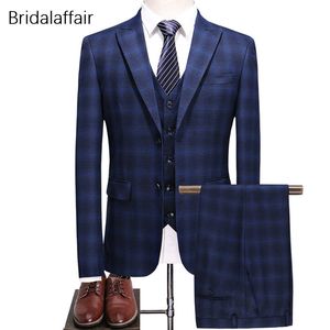 Wonderful Slim Fit Male Suit 3 Pieces Prom Wedding Man Suit Luxury Plaid Formal Groom Tuxedos Mens Suits Set (Jacket+Vest+Pants)