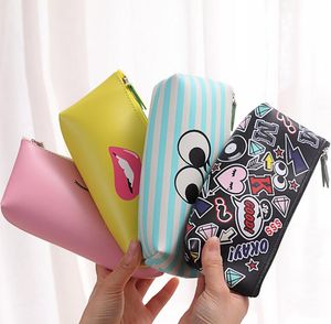 Modern girl cosmetic bag student leather waterproof pencil case bags cute cartoon kids pen box holder baby coin money pouch bags