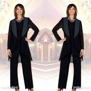 Chiffon Mãe elegante das roupas da noiva calça com vestidos BA7747 do Jacket casamento Três Peças Ruched nupcial partido do cliente Vestidos Mãe