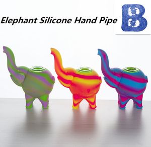 Elephant Silicone Hand Pipe With Glass Bowl Length 123mm Food Grade Silicon Color Water Pipes Bongs