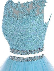 2021 Två stycken Prom Dress Short Lace -applikationer med Crystal Pärled Keyhole Back Tulle Sweet 16 Party Dresses Graduation Homecomin246K