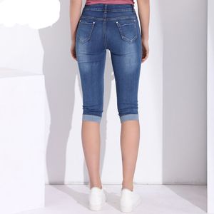 Softener Plus Size Skinny Capris Jeans Woman Female Stretch Knee Length Denim Shorts Jeans Pants Women with High Waist Summer
