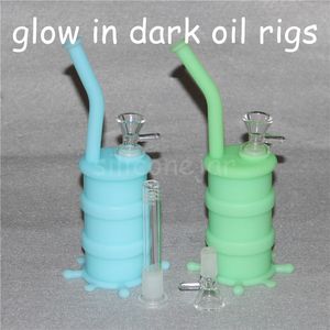 Brilho portátil em escuro bong de silicone de qualidade alimentar dab rig de silicone com tubo de água de silicone antiaderente acessórios de vidro