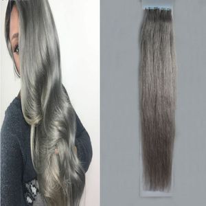 Fita de extensões de cabelo cinza prata em extensões de cabelo humano 12 