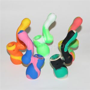 Tubos de água de silicone portáteis Bombas de vidro Bongus com tigela apanhador de cinzas de óleo 14mm fêmea feminina