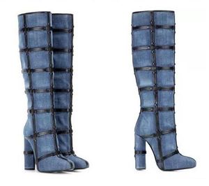 2018 الركبة أحذية عالية أحذية الشتاء اللون الأسود النساء ladies'shoes مثير للدراجات النارية أحذية للنساء أحذية الثلج الأزرق الدينيم