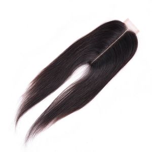 2*6 Fechamento de renda peruana 100% Humano Cabelo corporal reto Cabelo bebê 12-24 polegadas Top fechamentos da parte média cor natural