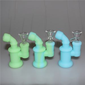 Silicone Bongs hookah glow in dark Mini Silicone Dab Rig Water Pipes Bong 3.85 inch Bubbler Oil Rigs Percolator Hookahs with Glass Bowl