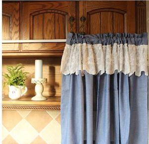Xyzls nya medelhavet blå och spets skåp skärm kök gardiner cafe gardin kort panel dörr gardin fönsterbehandling