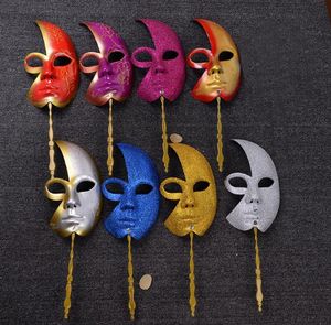 Parti Glitter Masquerade Maske ile Sopa Midnight Venedik Masquerade Ball Karnaval düğün maskeleri elle tutulan çubuk
