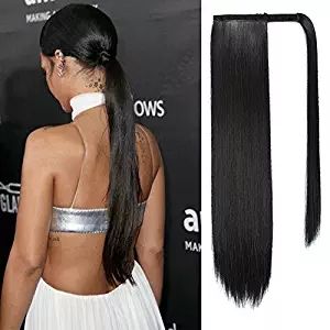 22" Straight Sleek Wrapped Around brazilian virgin hair drawstring Ponytail hairpiece for Women clip in human Hair pony tail Extension 120g-