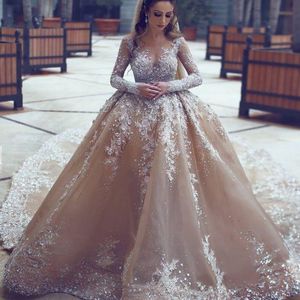 Luxurious Rhinestone árabe do vestido de casamento lindo frisado manga comprida inline Mermaid vestido de casamento impressionante Dubai vestidos de casamento Custom Made