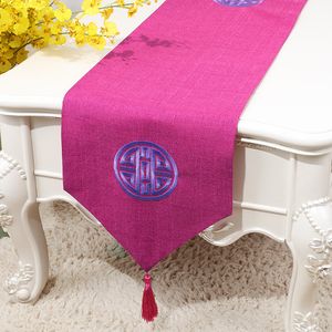 Latest Embroidery Joyous Chinese style Linen Table Runner Cotton Dining Table Decoration Mat Vintage Rectangle Table Cloth 200 x 33 cm