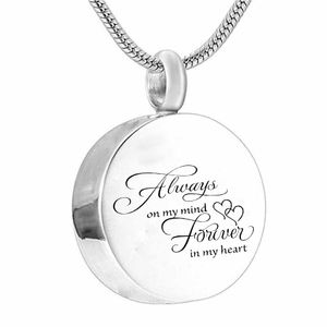Cremation Jewelry round always on my mind forever in my heart Pendant Memorial Urn Necklace