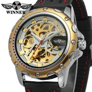 NEW WINNER Fashion Men's Silicone sports Watch Skeleton Hand-Winding Mechanical Wristwatch military clock Erkek Kol Saati