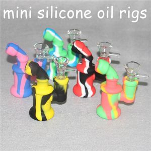 Silikon-Bong-Wasserpfeifen, Wasserpfeifen, Tarnung, reine Farbe, Silikon-Ölplattformen, Mini-Bubbler-Bongs mit Glasschüssel-Nektar-Dabber-Werkzeugen