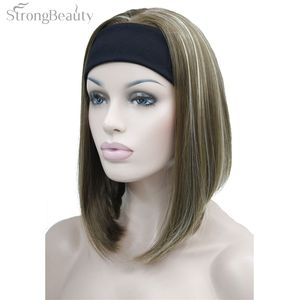 Strong Beauty Half Ladies' 3/4 Wig With Headband Straight Synthetic Capless Full Hair Women Wigs 10Colors