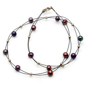 Mode naturligt sötvatten pärlsmycken 6-7 mm ellips brunhet pärla halsband damer charm smycken grossist