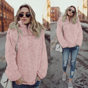 2018 Moda Felpa con cappuccio calda spessa Morbido Autunno Inverno Donna Taglie forti Pullover Capispalla in pelliccia sintetica Felpe con cappuccio casual da donna