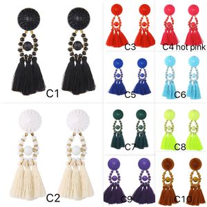 Bohemia Retro National Style Dangle Chandelier Exaggerated Long Tassel Earrings Fashion Colorful Acrylic Beads 10 Colors Wholesale