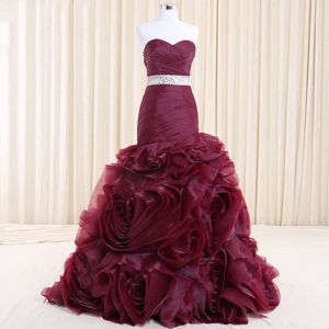 Real Photo Abito da ballo fatto a mano a strati bordeaux prugna Sirena formale vestido de noiva Abito da sera da sposa di fascia alta Abiti lunghi con tappeto rosso