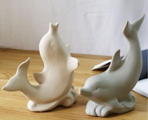 Nordic Ceramic Dolphin Lovers Staty Heminredning Hantverk Rumsdekoration Ornament Porslin Animal Figurines Bröllopsdekorationer