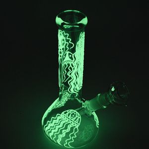 Grow In The Dark Narghilè Becher Bong Tubo dritto Medusa Dab Rigs Tubi per acqua in vetro 18,8 mm Giunto fluorescente GID04