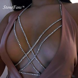 Stonefans Kadınlar Tam Rhinestone Vücut Moda Zinciri Kolye Takı Parlak Rhinestone Kristal Sütyen Vücut Büyüleyici Kulüp Takı
