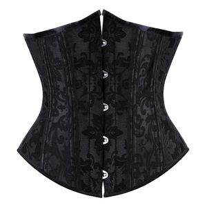 Mulheres de Aço Brocado Desossada Sob busto Preto Trainer Cintura Corset Shapewear Bustier Plus Size Frete Grátis