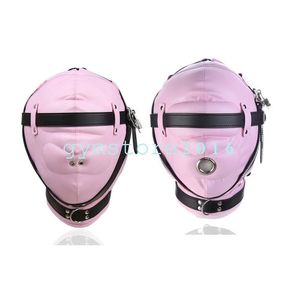 Bondage Soft Sponge Pink Mask Pełna głowica Kaptur oddychający niewolnik Fantasy Belt Uzchuwanie się #R23