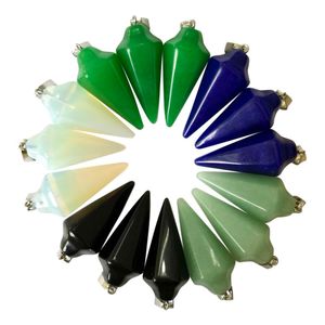 fubaoying Charms Mix-Color Hexagonal Cone Stone Pendant Fashion Jewelry Reiki Healing Crystal Hexagonal Bullet Wholesale 5pcs/lot