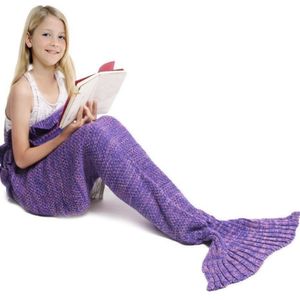Dzieci Ciepłe Soft Crochet Handmade Mermaid Ogon Koc Dzianie Żywy Sypialnia Torba Campingowa Dla Dziewczyn Dzieci