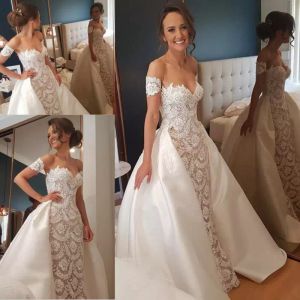 Overskirts Mermaid Lace Wedding Dresses Detachable Train Arabic Bridal Gowns With Sweetheart Backless Satin Wedding Dress