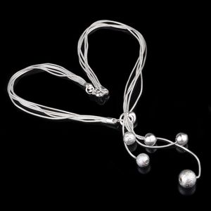 Fashion Elegant Ladies Necklace 925 Small Ball Pendant Long Necklace Mulit Chain Silver Plated Jewelry Loving Gift