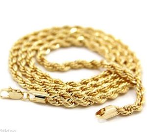 Mens 14K Yellow Gold Plated 4mm Rope Chain Necklace 24"