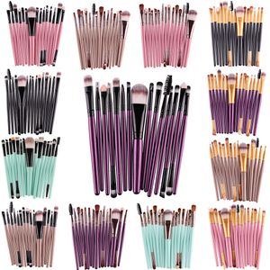 Escovas de maquiagem Conjunto de olho Sombra Fundação Pó Eyeliner Eyelash Lip Brush Ferramenta de beleza cosmética 15 pcs / kit J1546