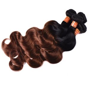 Brasilianska Ombre Mänskligt hår 3 buntar Två ton 1b / 30 Auburn Brown Hair Weave Wholesale Body Wave Virgin Human Hair Extensions