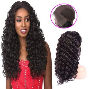 Perucas brasileiras de cabelo humano remy frontal rendas 14-32 polegadas onda profunda encaracolado cabelo virgem perucas pré arrancadas com cabelo de bebê