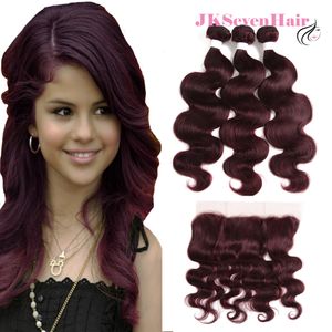 Wholesale dark red weave resale online - Burgundy Brazilian Peruvian Remy Virgin Human Hair Extensions Bundles With x4inch Lace Frontal Dark Red Body Wave Malaysian Indian Weaves Double Wefts