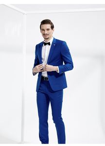 Custom Design Royal Blue 2 Piece Suit Män Bröllop Tuxdos Utmärkt brudgum Tuxedos Män Business Dinner Prom Blazer (Jacka + Byxor + Tie + Girdle) 12