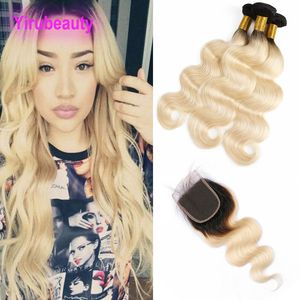 Wiązki fali ciała z koronkowym zamykaniem 4x4 Środek Trzy -częściowe malezyjskie czubki Virgin Hair z zamknięciami naturalny kolor