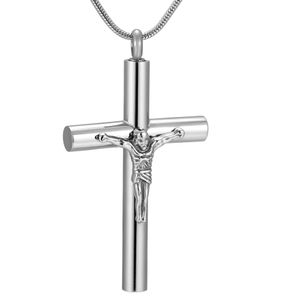 IJD9877 Large Silver Color Jesus Cross Cremation Pendant Necklace Stainless Steel Waterproof Pet Human Ashes Urn Memorial Jewelry